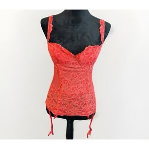 Victoria's Secret lace‎ floral garter bustier corset Red Sexy Valentines 34C